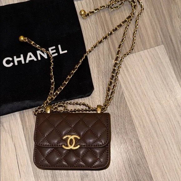 Chanel Dark Brown Quilted Mini Bag with Gold Chain - Picture 1 of 14